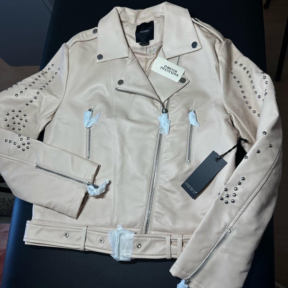 Forever21 Cream Studded Leather Jacket